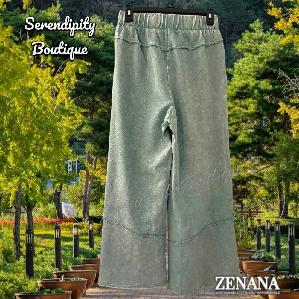 Zenana Bell Bottom Acid Blue Flare Leg Lightweight Elastic Waist Lounge Pants - Picture 4 of 9